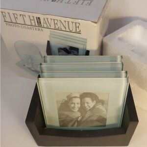 Fifth Avenue Glass Photo Coasters with Wooden Holder Set of 4